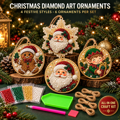 6-Piece Christmas DIY Diamond Painting Acrylic Ornament Kit