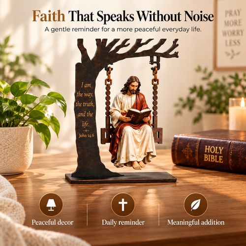 Serene Jesus Swing Ornament – John 14:6 Christian Faith Tabletop Decor