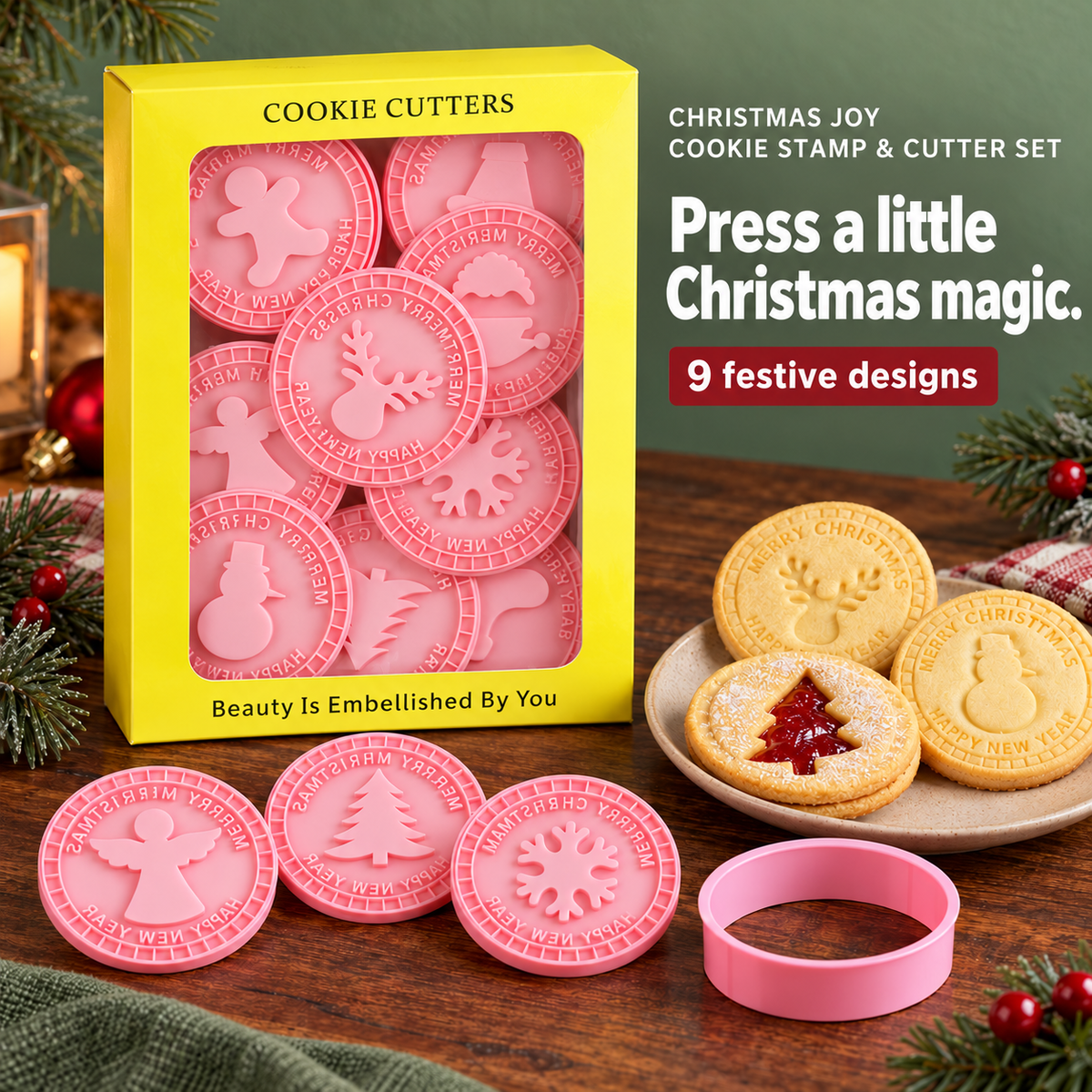 Christmas Joy 9-Design Cookie Stamp & Cutter Set