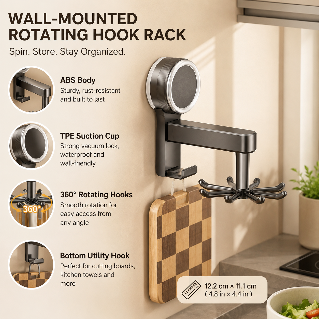 Multi-Purpose 360° Rotating Suction Hook Organizer
