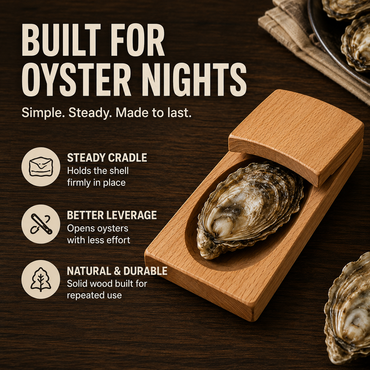Wooden Oyster Shucking Holder – Secure Grip