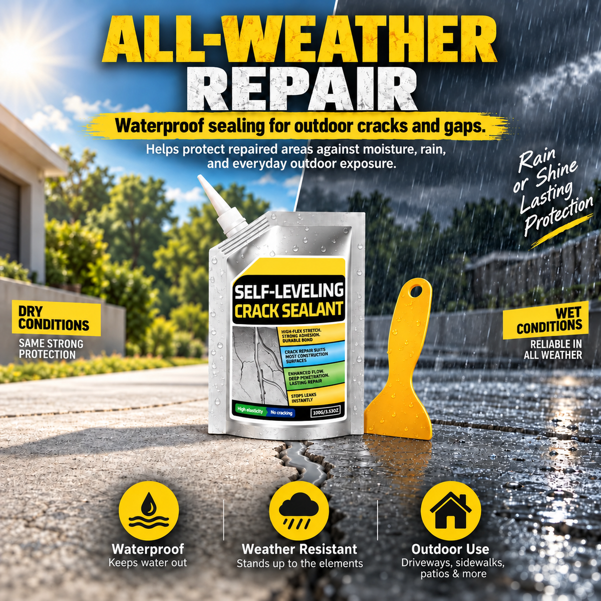 Self-Leveling Concrete Crack Sealant Kit | 100 g Pouch + 1 Scraper
