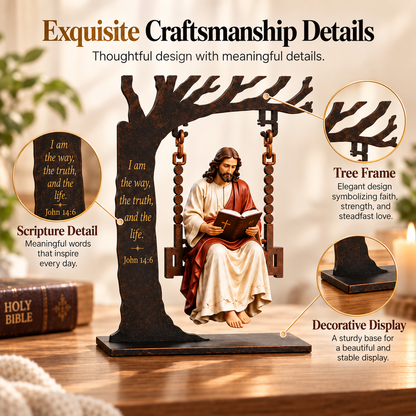 Serene Jesus Swing Ornament – John 14:6 Christian Faith Tabletop Decor