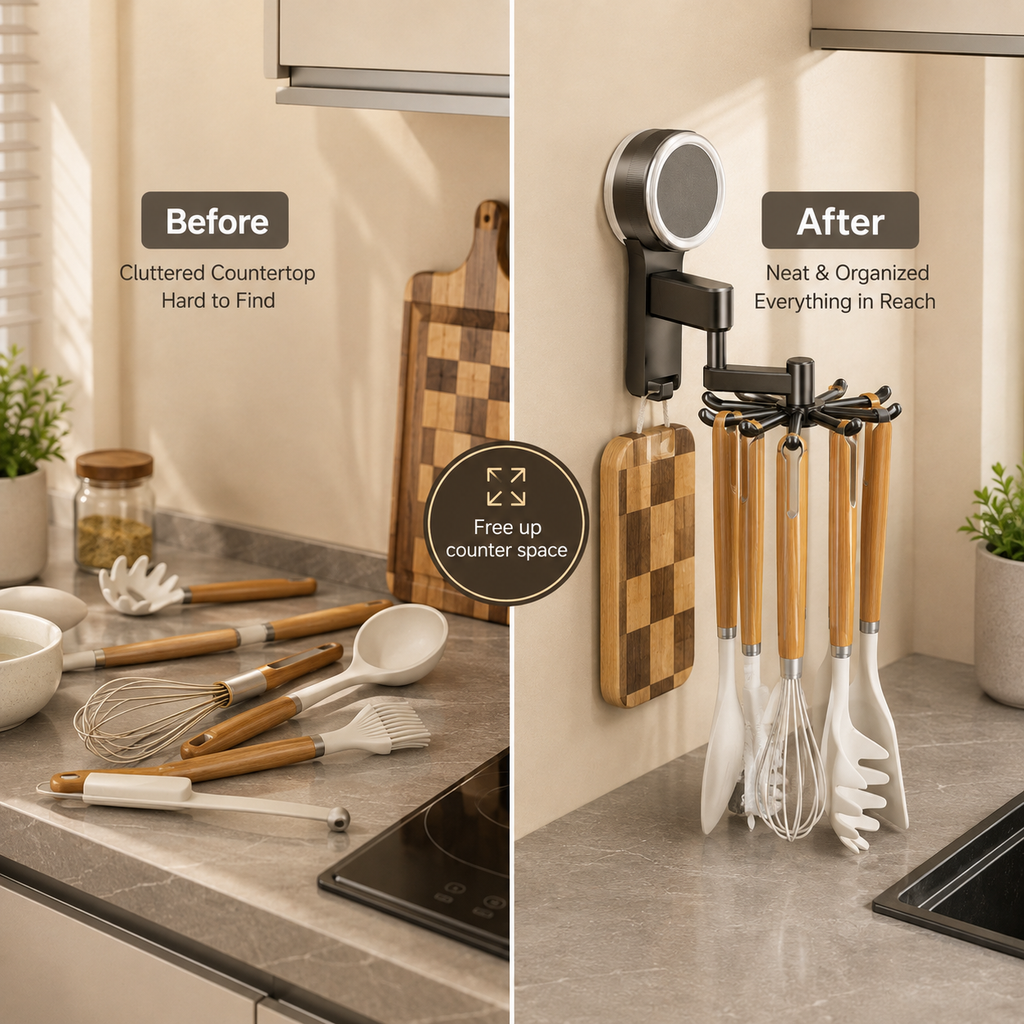 Multi-Purpose 360° Rotating Suction Hook Organizer