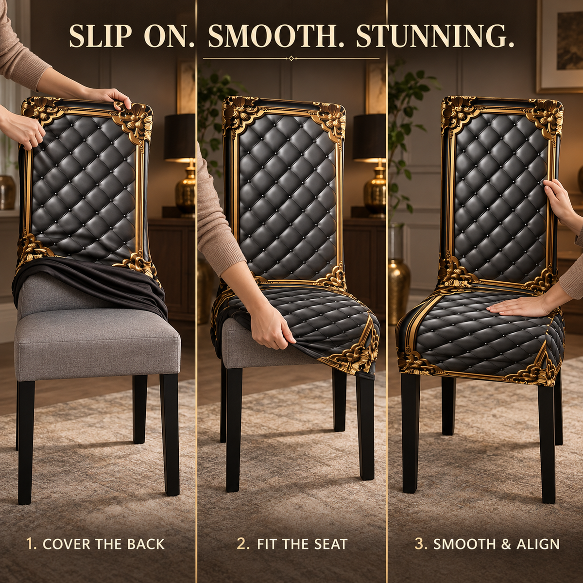 Regal Noir Baroque-Print Stretch Dining Chair Cover