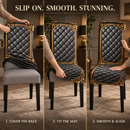 Regal Noir Baroque-Print Stretch Dining Chair Cover