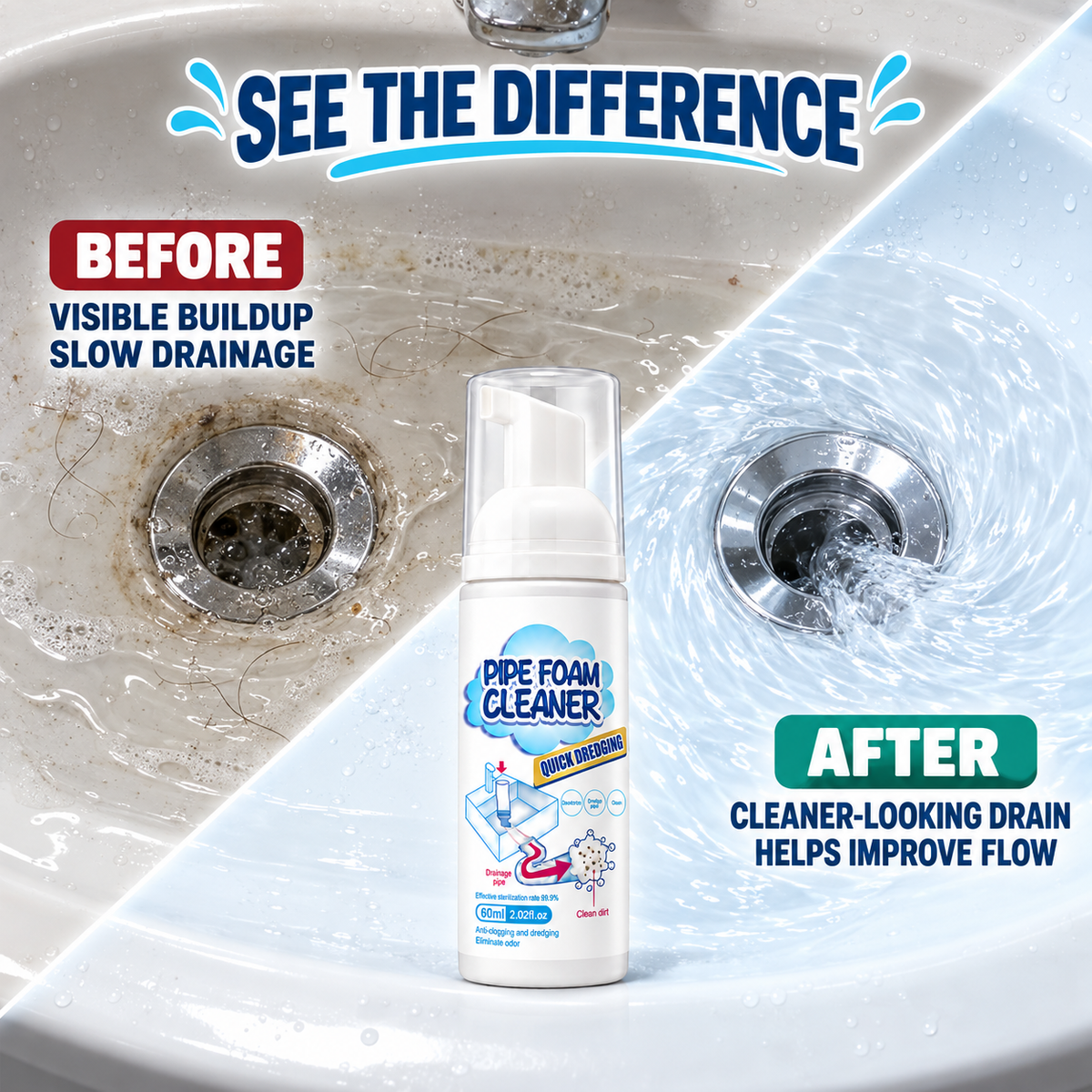 DeepReach Foaming Drain Cleaner – 60 mL