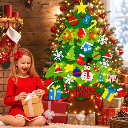 Kids' DIY Felt Christmas Tree with 32 Ornaments & 10FT LED Lights