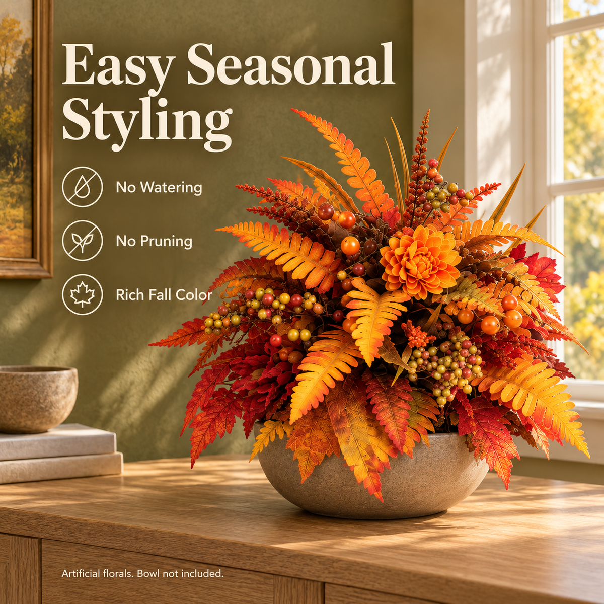 Autumn Harvest Faux Floral Arrangement – Fall & Halloween Decor