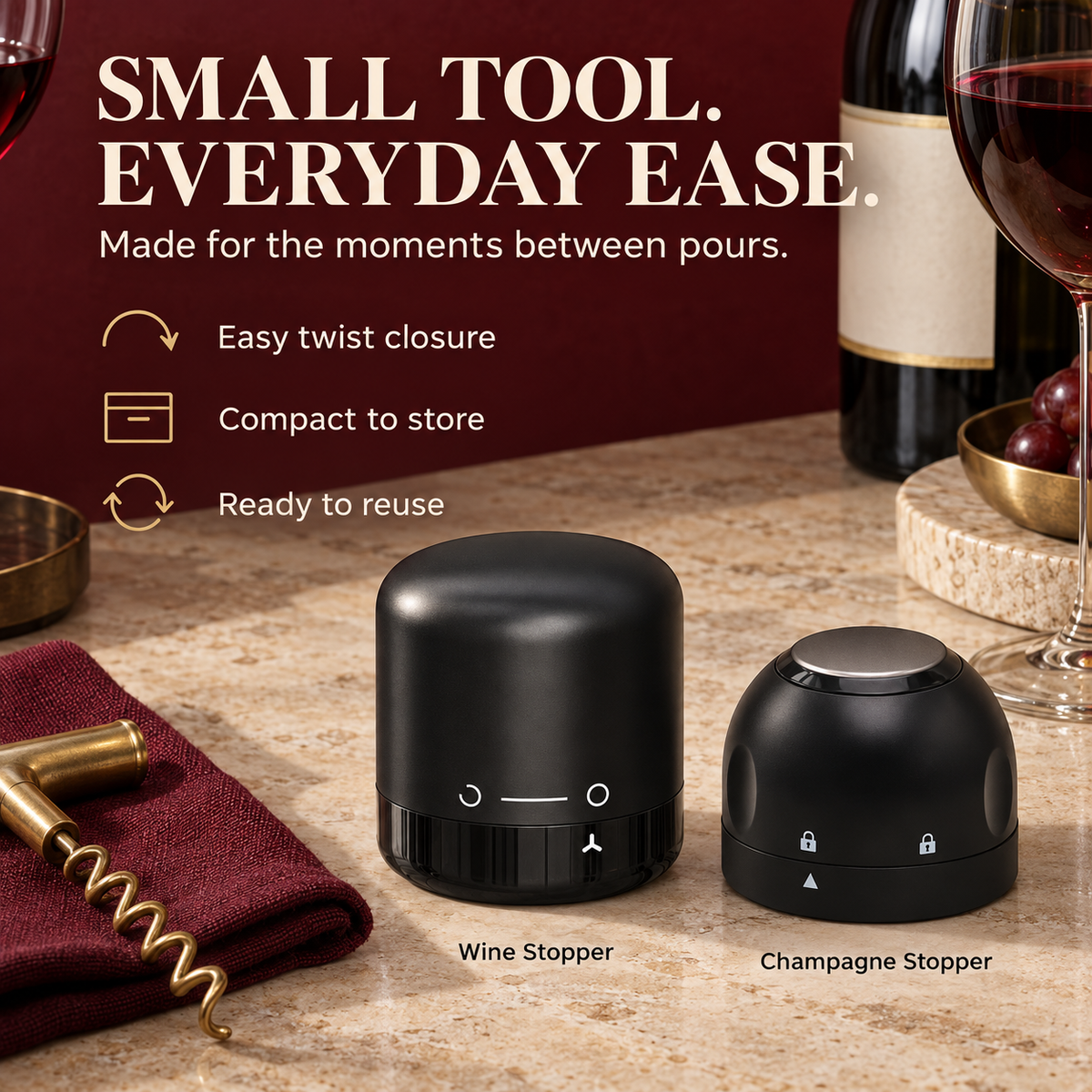 Twist-Lock Wine & Champagne Stoppers