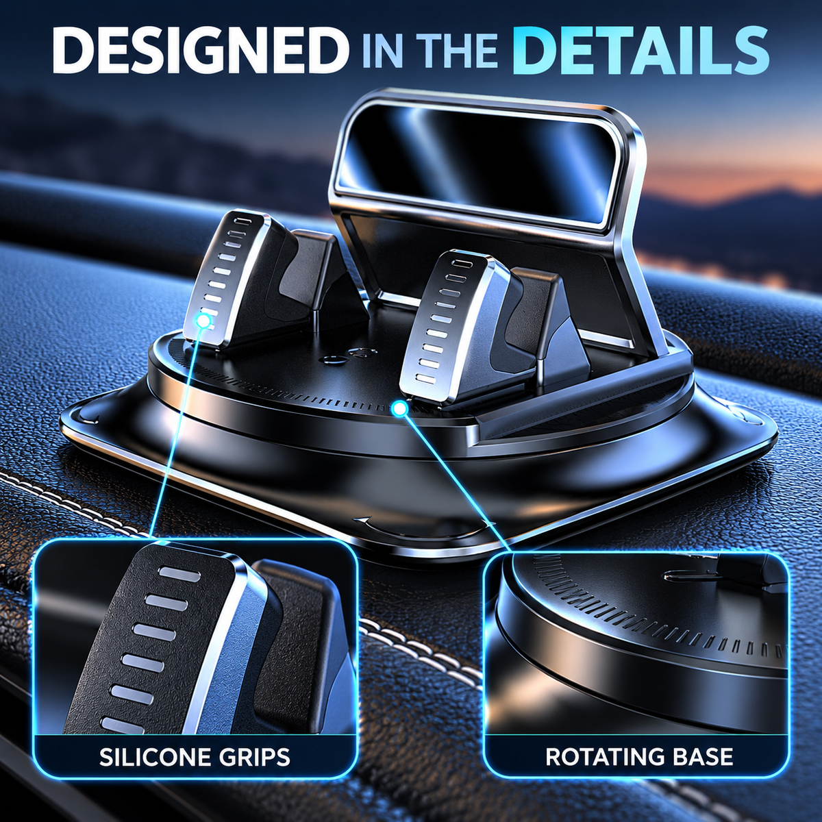 360° Rotating Anti-Slip Dashboard Phone Mount | Black