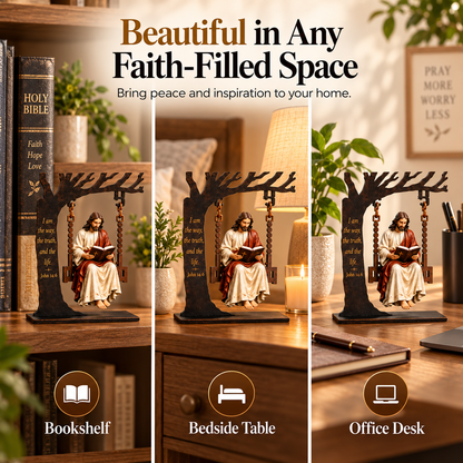 Serene Jesus Swing Ornament – John 14:6 Christian Faith Tabletop Decor