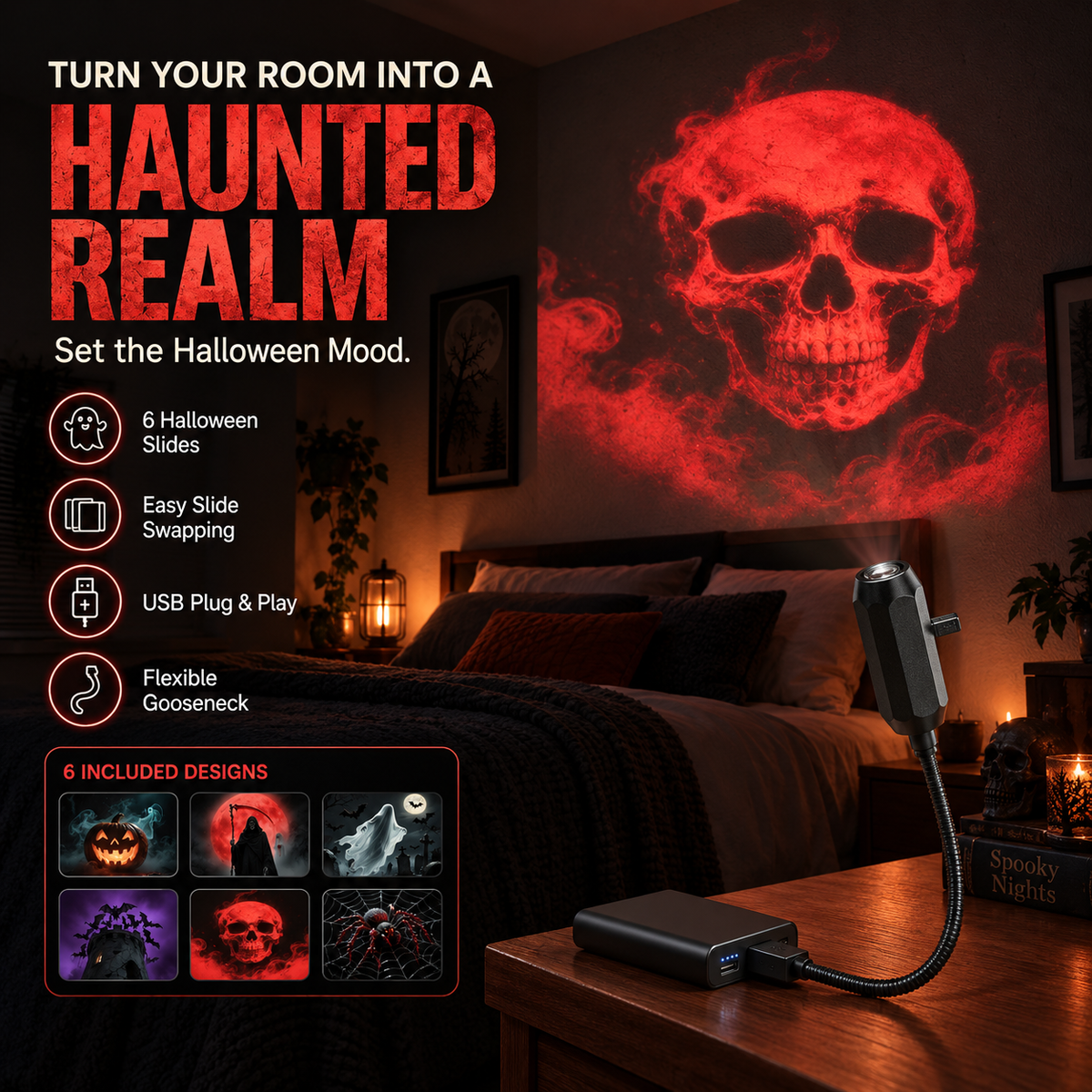 USB Holiday Projector Light – 6 Interchangeable Slides