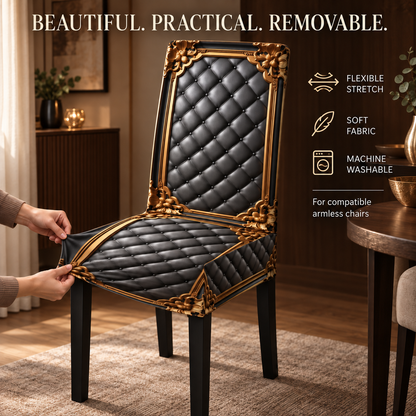Regal Noir Baroque-Print Stretch Dining Chair Cover