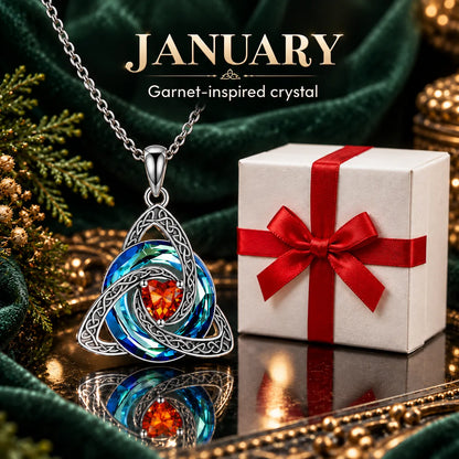 Celtic Trinity Knot Birthstone-Inspired Necklace + Free White Gift Box