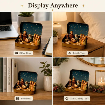 ✝️ Nativity Scene Keepsake Tin — Pocket-Sized Christmas Holy Family Set