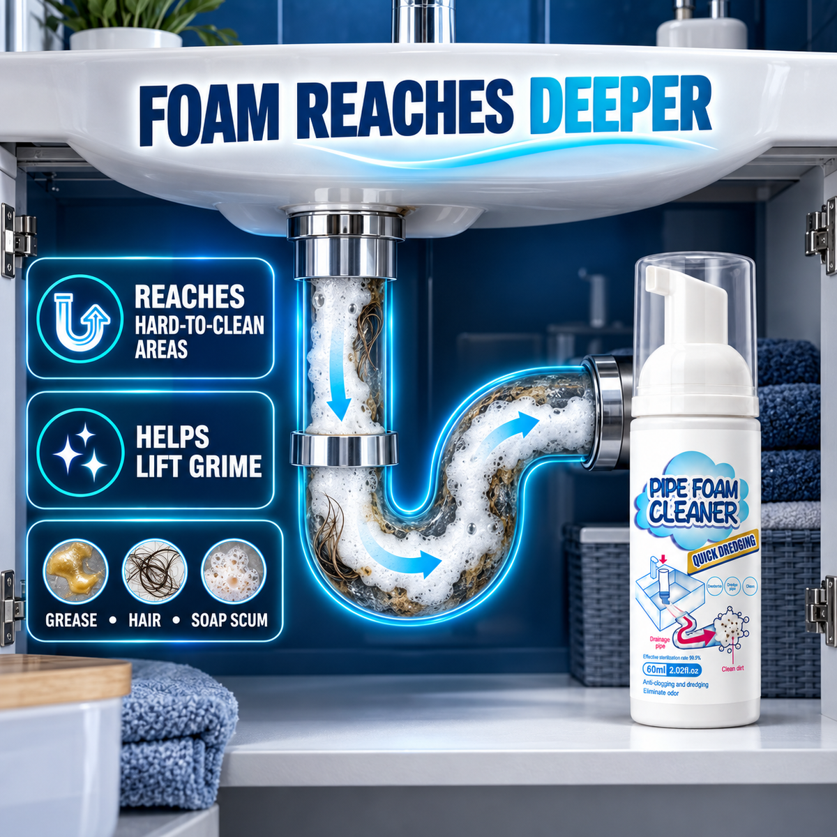 DeepReach Foaming Drain Cleaner – 60 mL