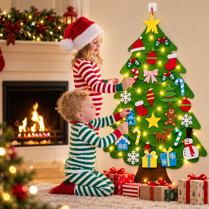 Kids' DIY Felt Christmas Tree with 32 Ornaments & 10FT LED Lights