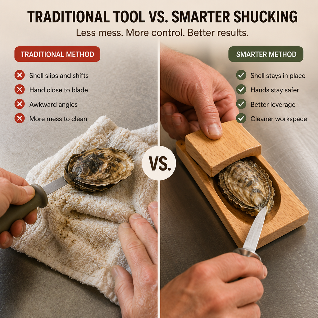 Wooden Oyster Shucking Holder – Secure Grip