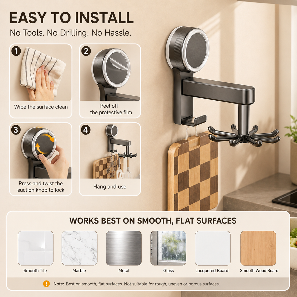 Multi-Purpose 360° Rotating Suction Hook Organizer