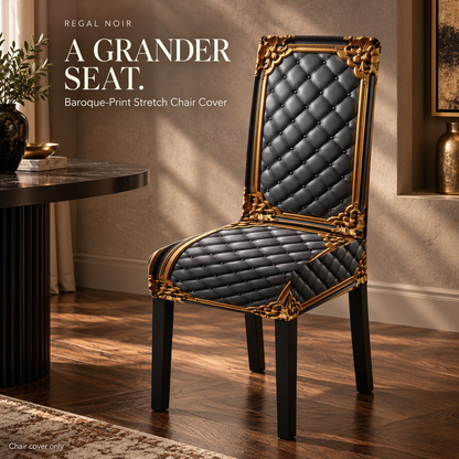 Regal Noir Baroque-Print Stretch Dining Chair Cover