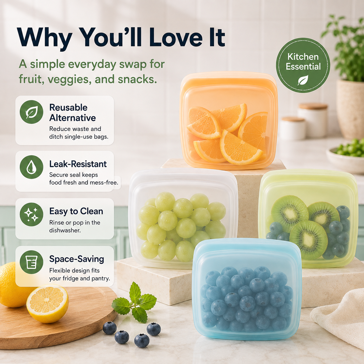 Reusable Food-Grade Silicone Storage Bag