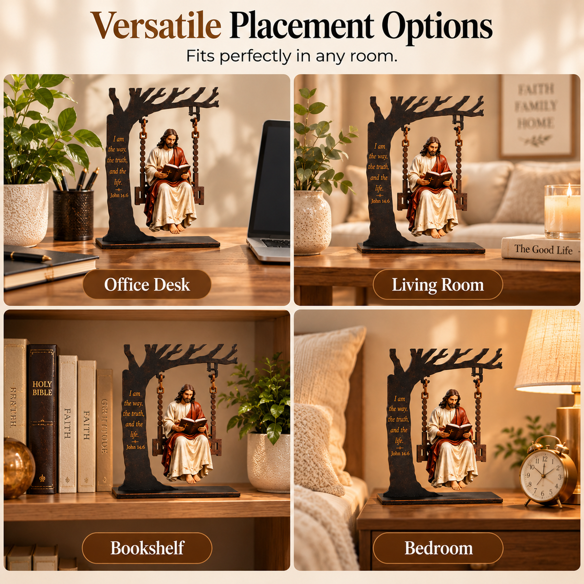 Serene Jesus Swing Ornament – John 14:6 Christian Faith Tabletop Decor