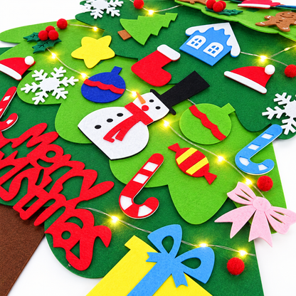 Kids' DIY Felt Christmas Tree with 32 Ornaments & 10FT LED Lights
