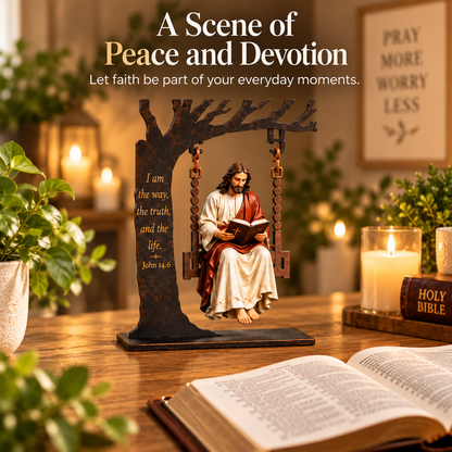 Serene Jesus Swing Ornament – John 14:6 Christian Faith Tabletop Decor