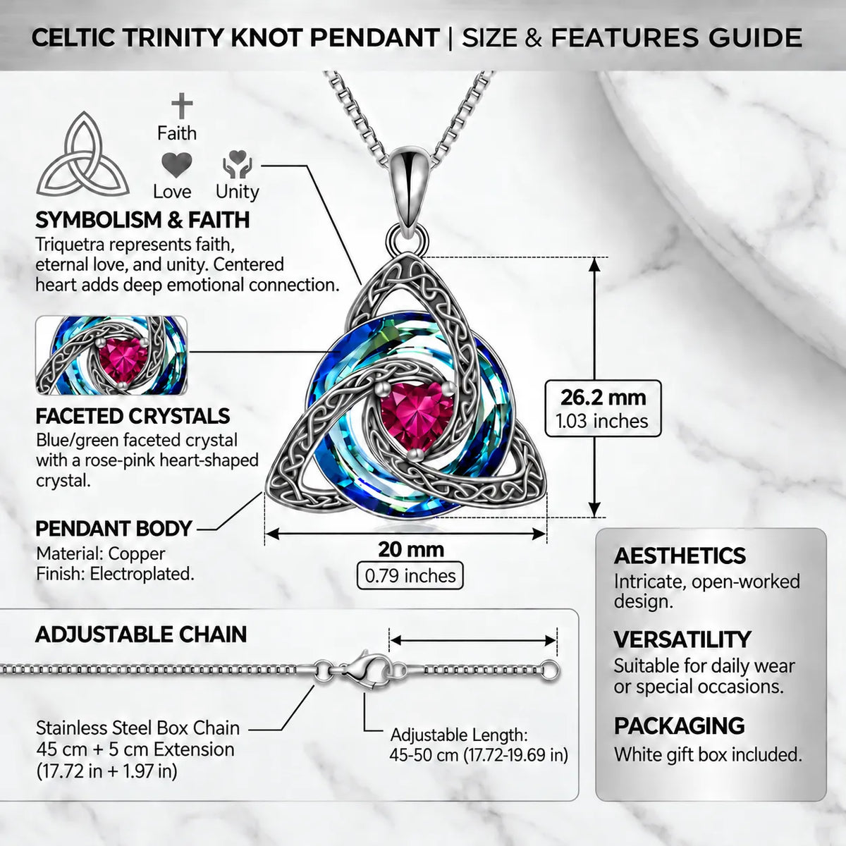 Celtic Trinity Knot Birthstone-Inspired Necklace + Free White Gift Box