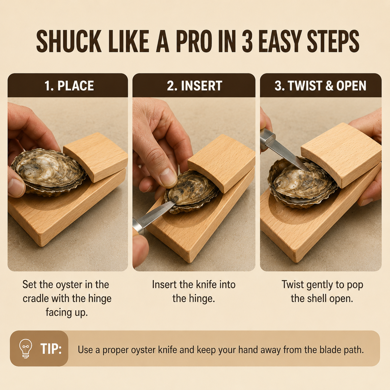 Wooden Oyster Shucking Holder – Secure Grip