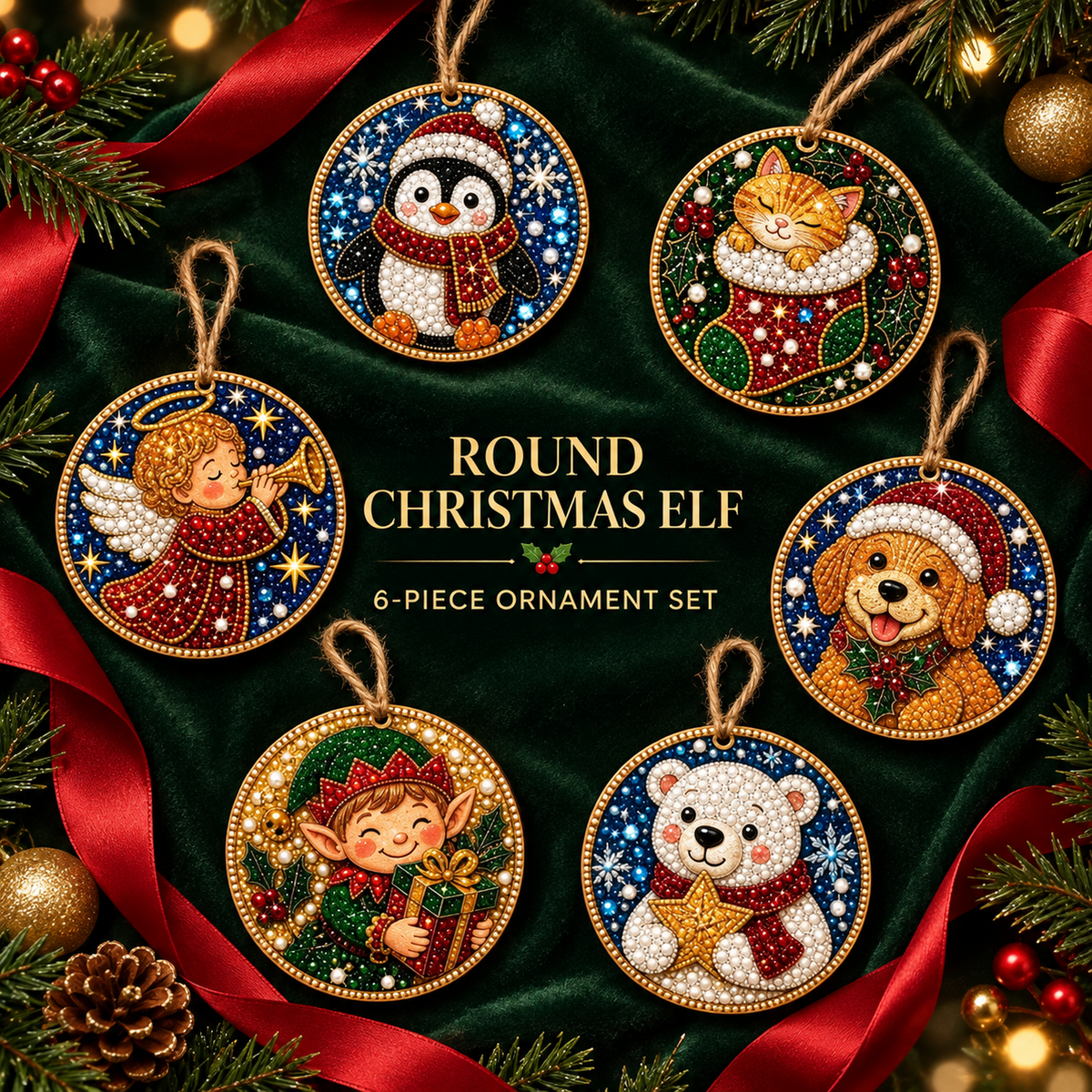 6-Piece Christmas DIY Diamond Painting Acrylic Ornament Kit