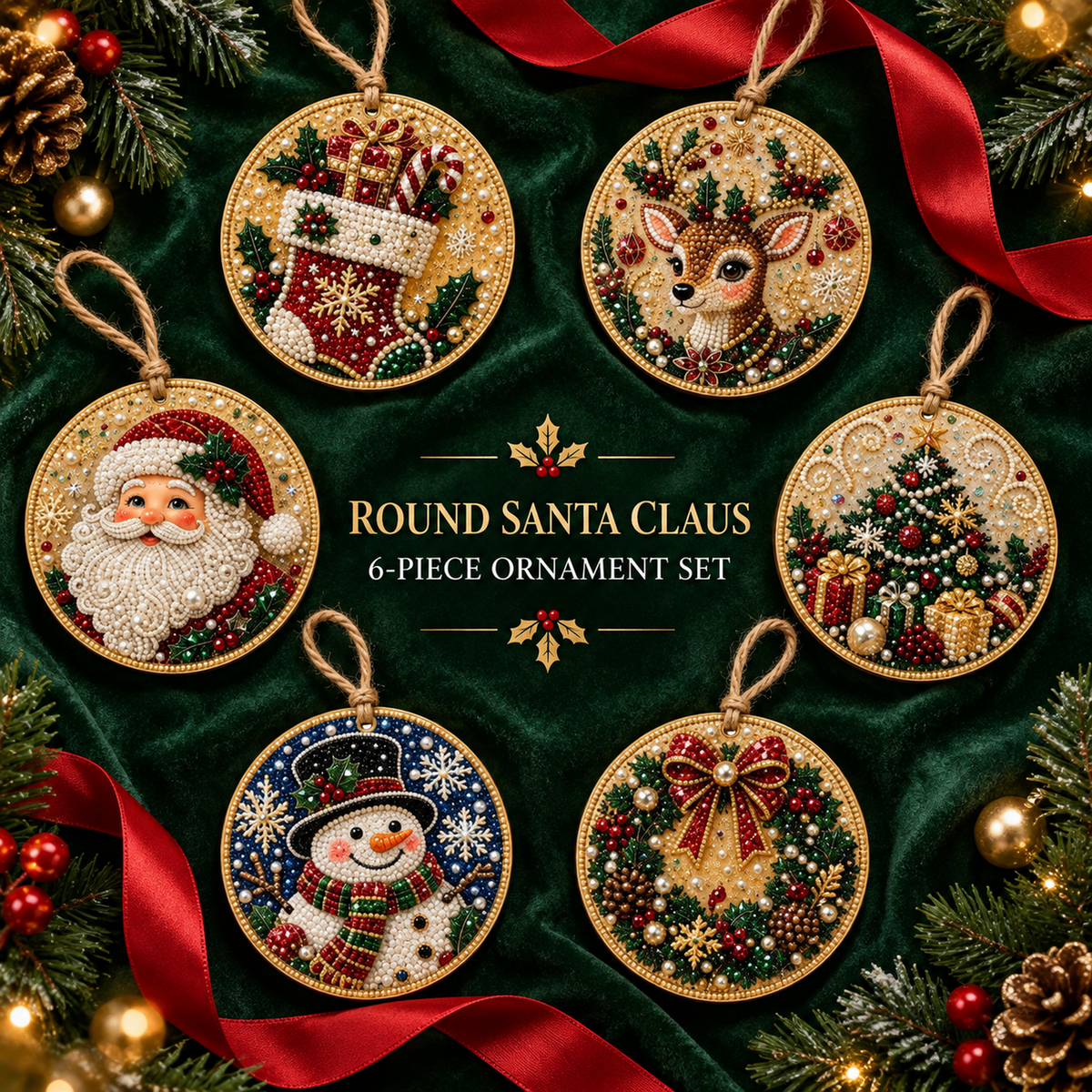 6-Piece Christmas DIY Diamond Painting Acrylic Ornament Kit