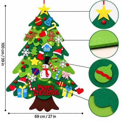 Kids' DIY Felt Christmas Tree with 32 Ornaments & 10FT LED Lights