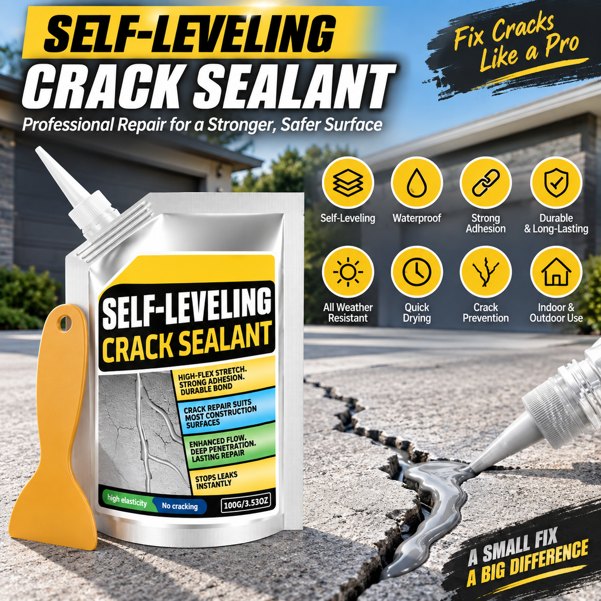 Self-Leveling Concrete Crack Sealant Kit | 100 g Pouch + 1 Scraper