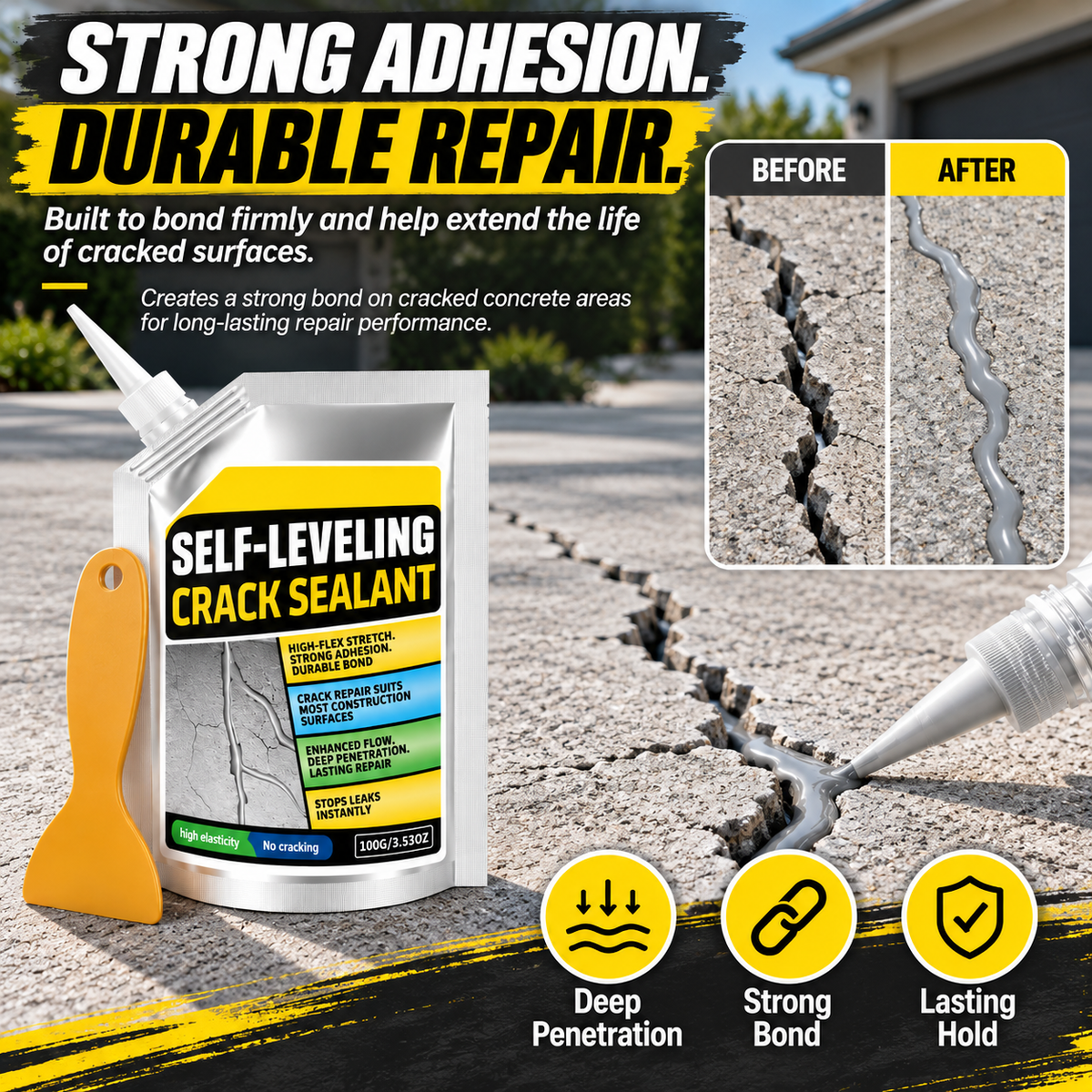 Self-Leveling Concrete Crack Sealant Kit | 100 g Pouch + 1 Scraper