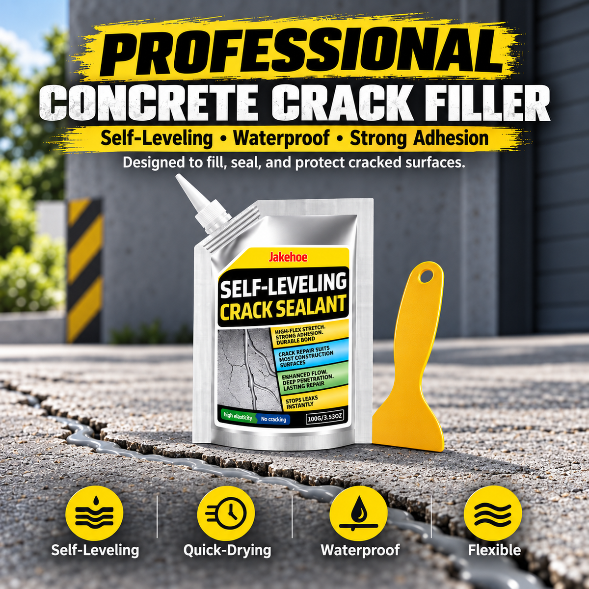 Self-Leveling Concrete Crack Sealant Kit | 100 g Pouch + 1 Scraper