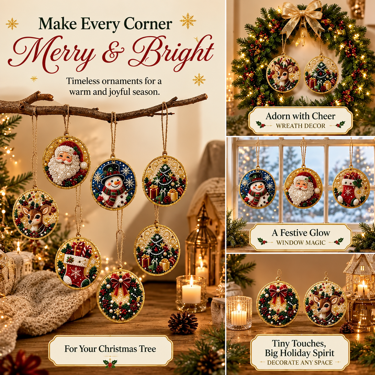 6-Piece Christmas DIY Diamond Painting Acrylic Ornament Kit