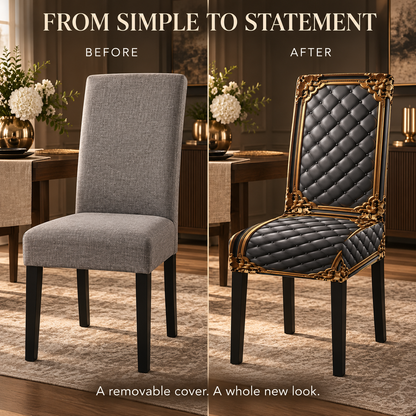 Regal Noir Baroque-Print Stretch Dining Chair Cover