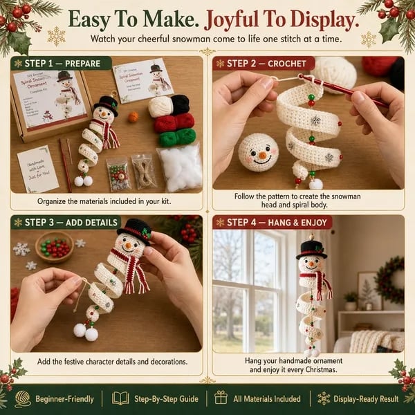 DIY Spiral Crochet Ornament Kit – Choose from 9 Seasonal Characters
