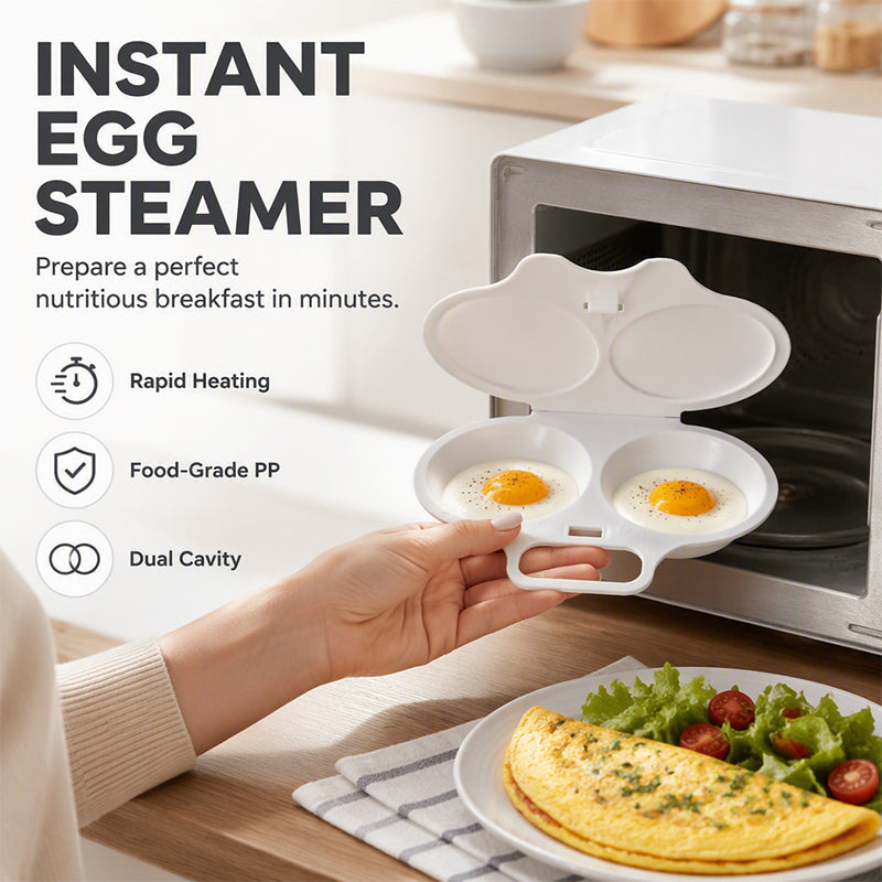 Microwave Egg Poacher – Dual-Cavity Steamer, Rapid Heating, Non-Stick PP – Ideal for Home, Office & Travel