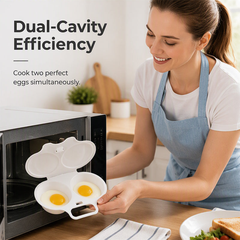 Microwave Egg Poacher – Dual-Cavity Steamer, Rapid Heating, Non-Stick PP – Ideal for Home, Office & Travel