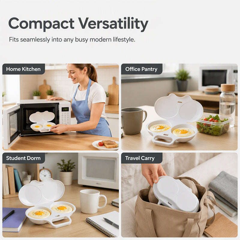Microwave Egg Poacher – Dual-Cavity Steamer, Rapid Heating, Non-Stick PP – Ideal for Home, Office & Travel