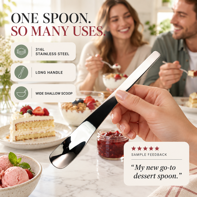 Extra-Thick 316L Stainless Steel Dessert Spoons – Long Handle